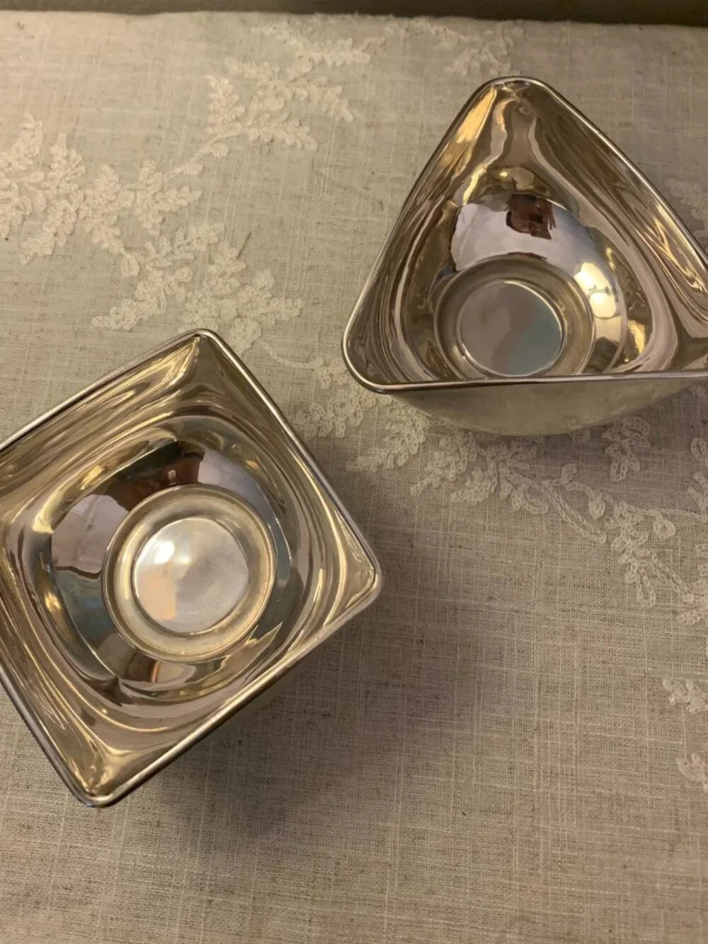 Silver Plate Nut/Candy/Trinket Bowls Set of 2 Square and Triangle Shaped